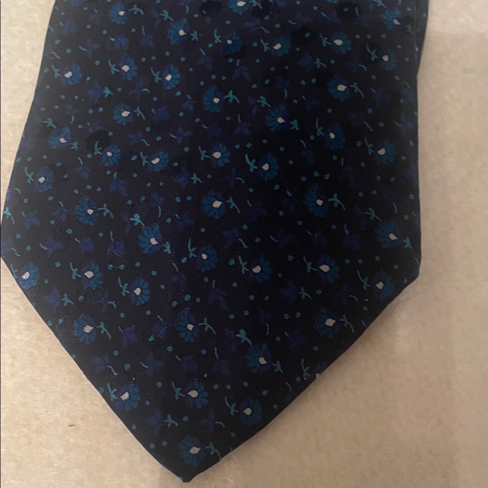 BRIONI Italian Silk Tie abstract Black Blue floral